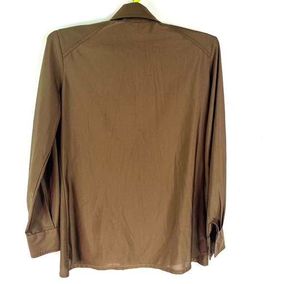 Vintage Adelaar Button Up Blouse Womens 1C L Brown Poly Made in USA ILGWU - Picture 4 of 8